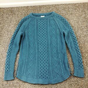 LL Bean Sweater Signature Cable Knit Fisherman Side Zip Blue Womens Small